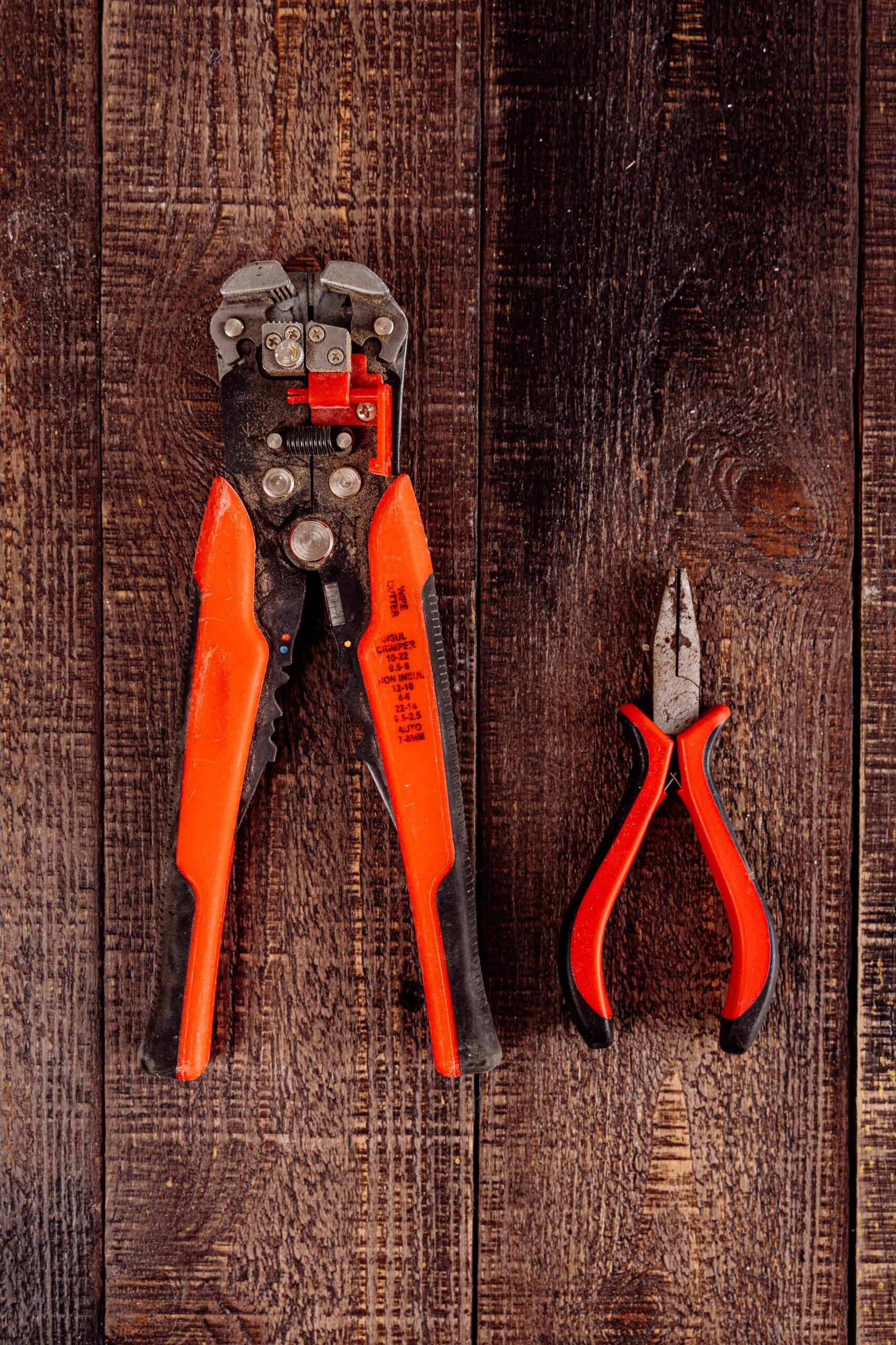 various kinds of pliers in orange color